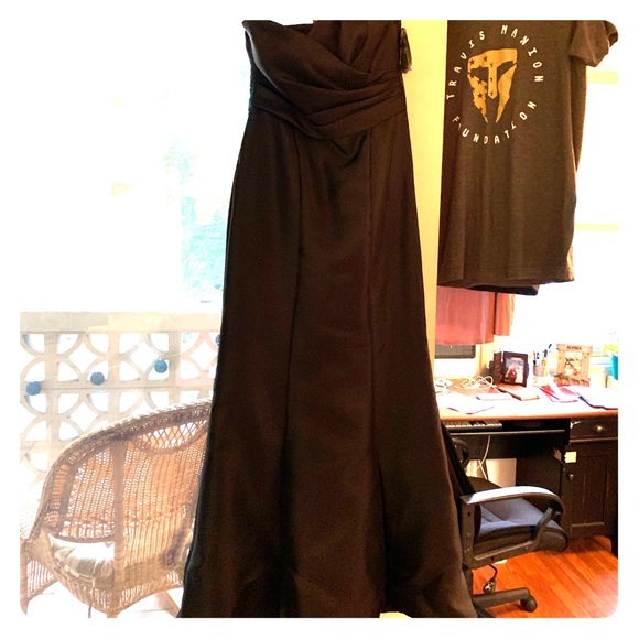 structured mikado strapless long bridesmaid dress